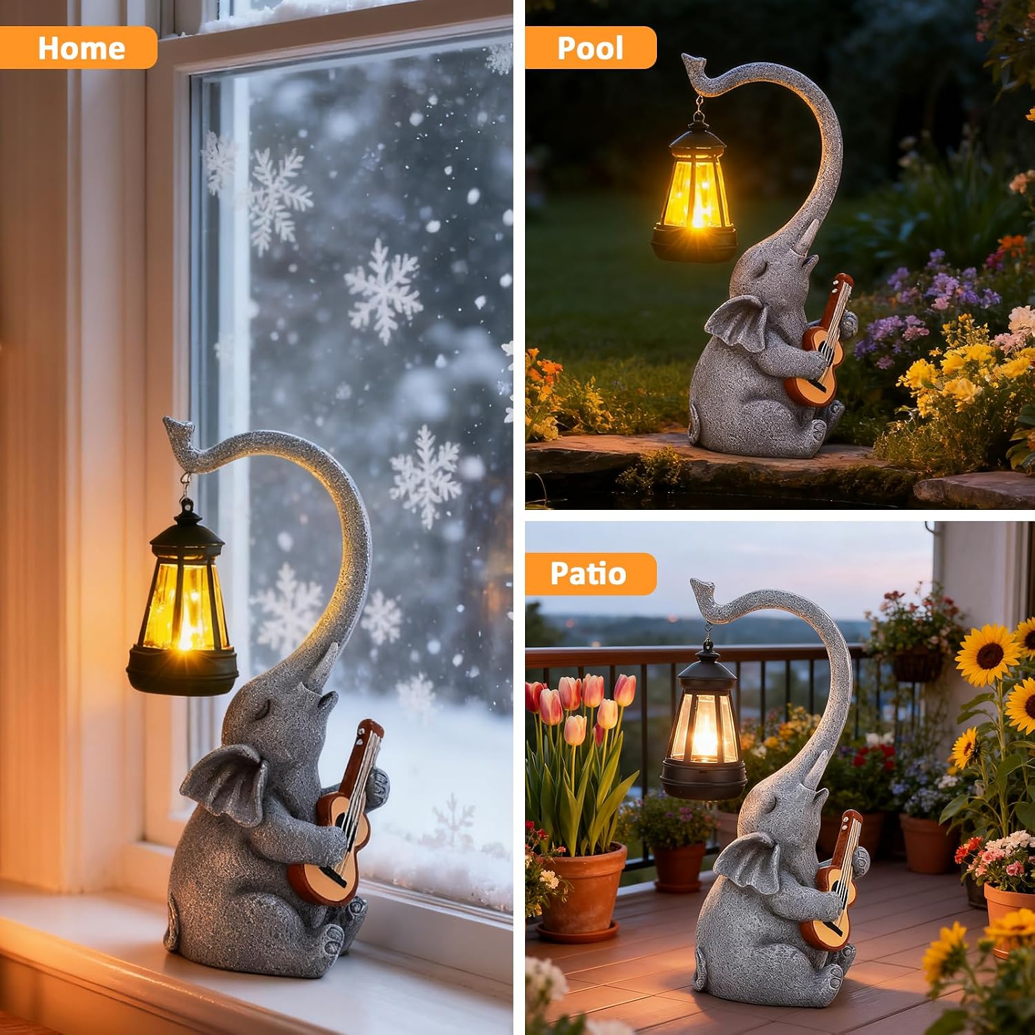 Thumbnail 4 de MERUIKCO Elephant Statue 11.62in Solar LED