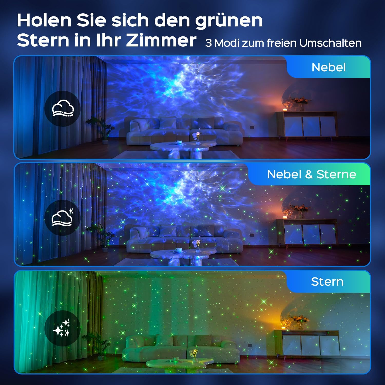 Thumbnail 3 de One Fire Sternenhimmel Projektor für Kinder – mit 15 Farben, 15 Einschlafmusik, Bluetooth & Fernbedienung (lila)