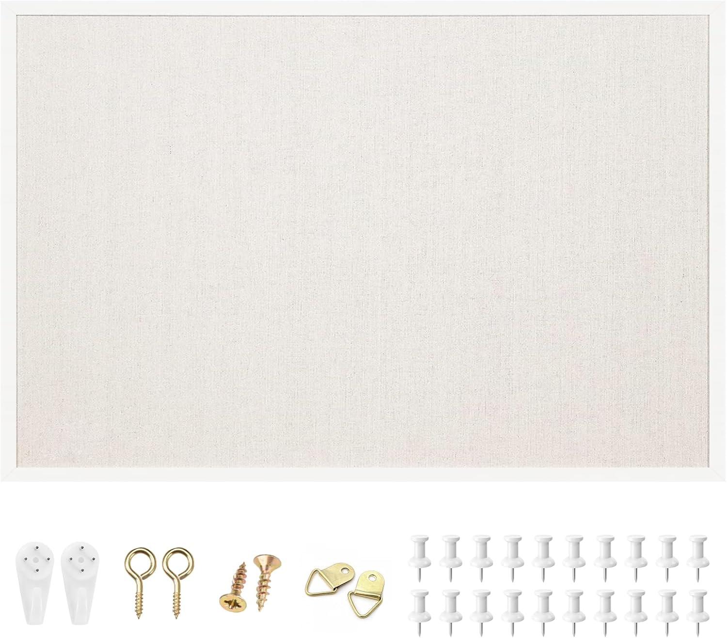OWLKELA 60 x 40cm linen bulletin board with white oak-style frame and cork pin surface