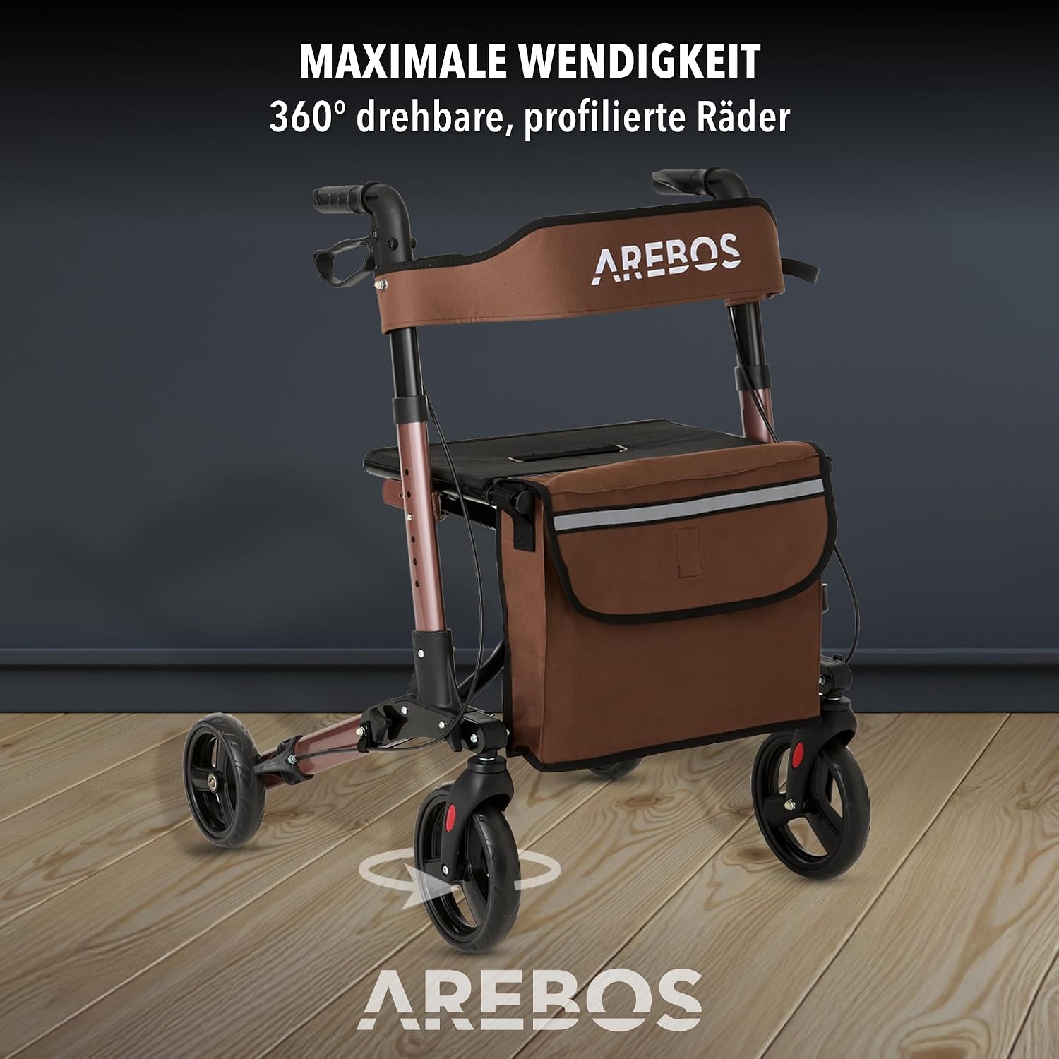 Thumbnail 4 de Arebos Leichtgewicht Rollator Aluminium – 6-fach höhenverstellbar, faltbar, inkl. Einkaufstasche