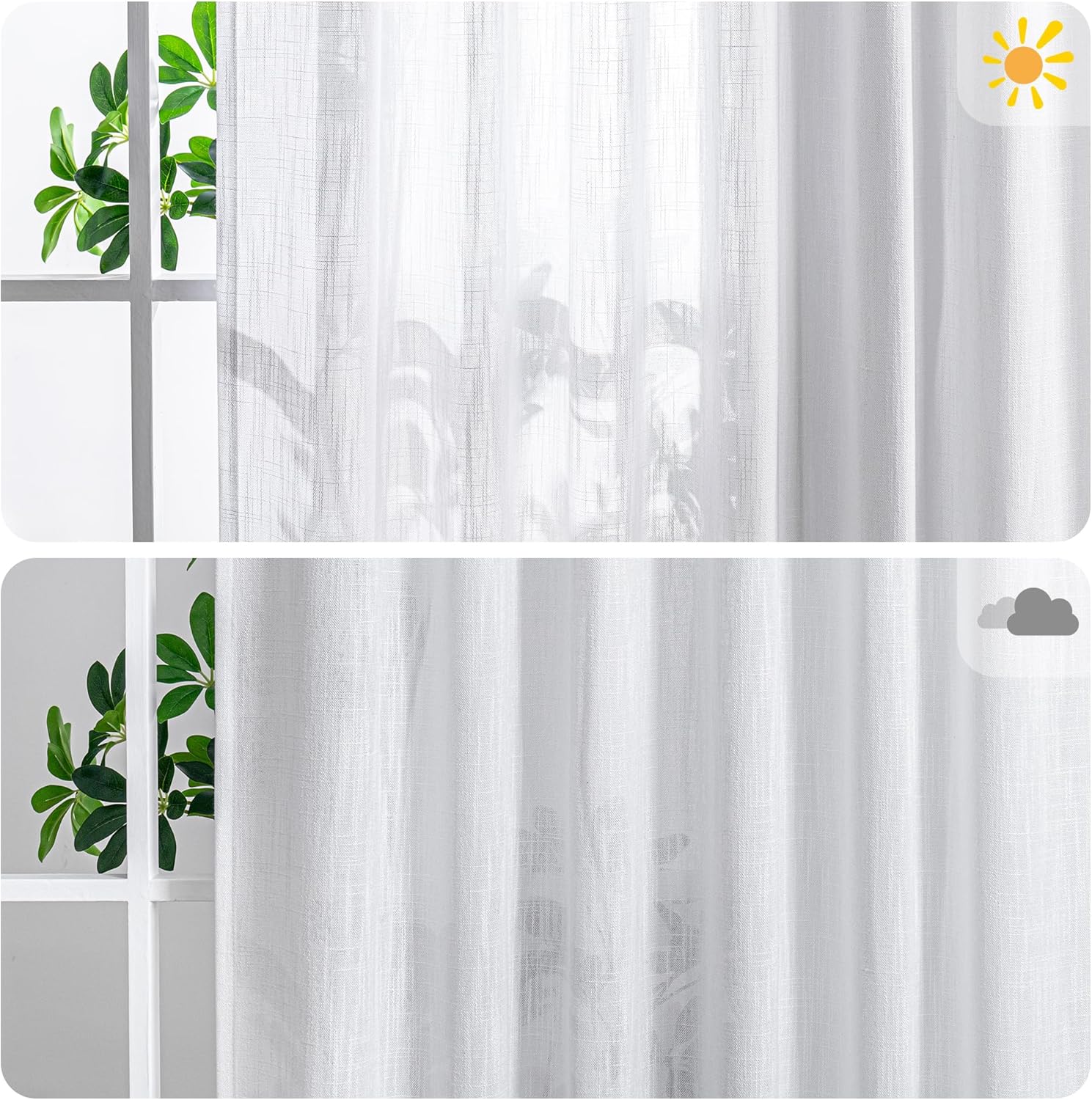 Thumbnail 2 de MYSKY HOME Gardinen Weiß (2er-Set) mit Kräuselband, Halbtransparent & Leinenoptik für Wohnzimmer/Kinderzimmer – H 225 × B 140 cm