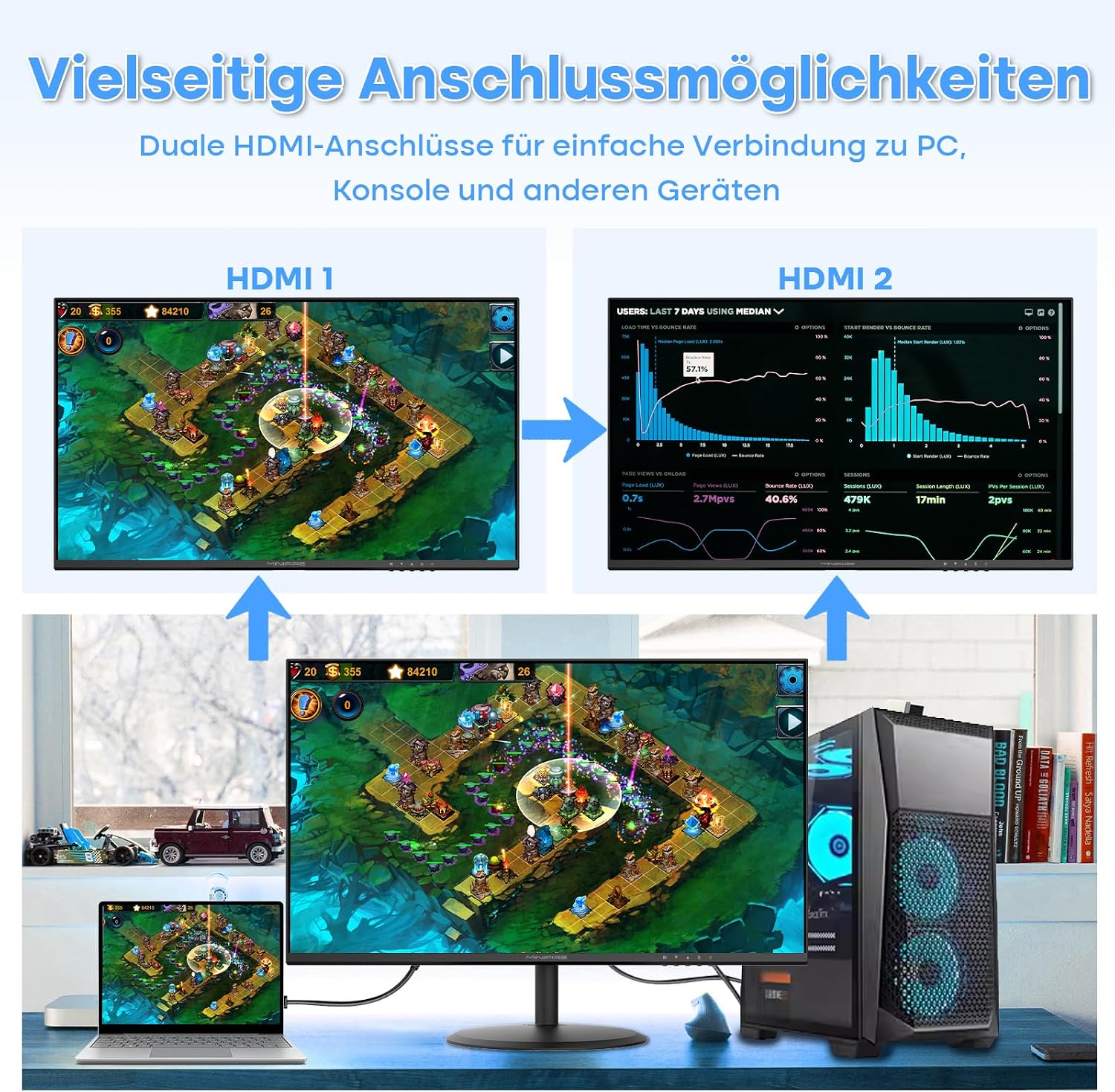 Thumbnail 3 de Minifire MF22X3AH Business-Monitor 22 Zoll (FHD, 1080p, FreeSync, 120 Hz) für Büro & Alltag
