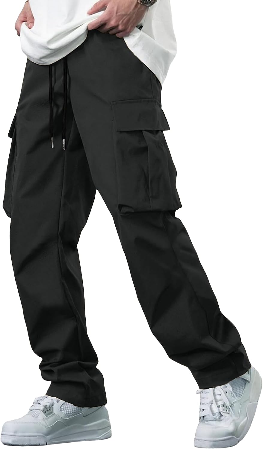 Detalle de YAOBAOLE Pantalon cargo homme coton taille élastique avec multi-poches