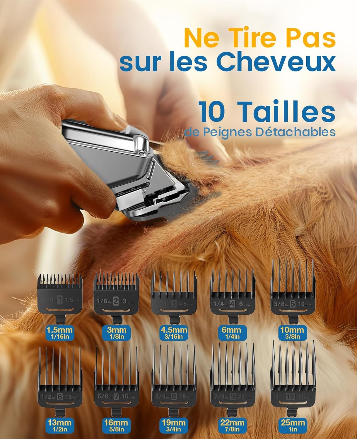 Detalle de Oneisall Tondeuse à poils pour chiens — sans fil, étanche IPX7, pour poils longs et épais
