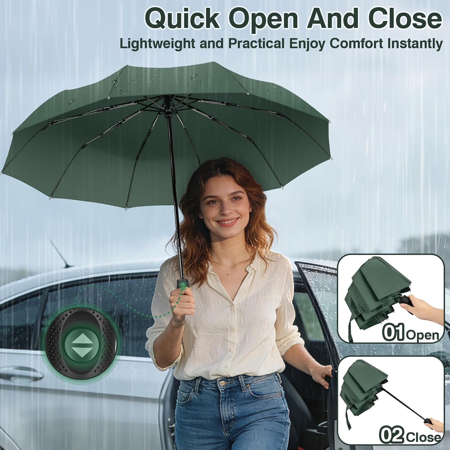 Thumbnail 5 de ZOMAKE Parapluie pliant compact automatique anti-vent, mini noir (10 brins)