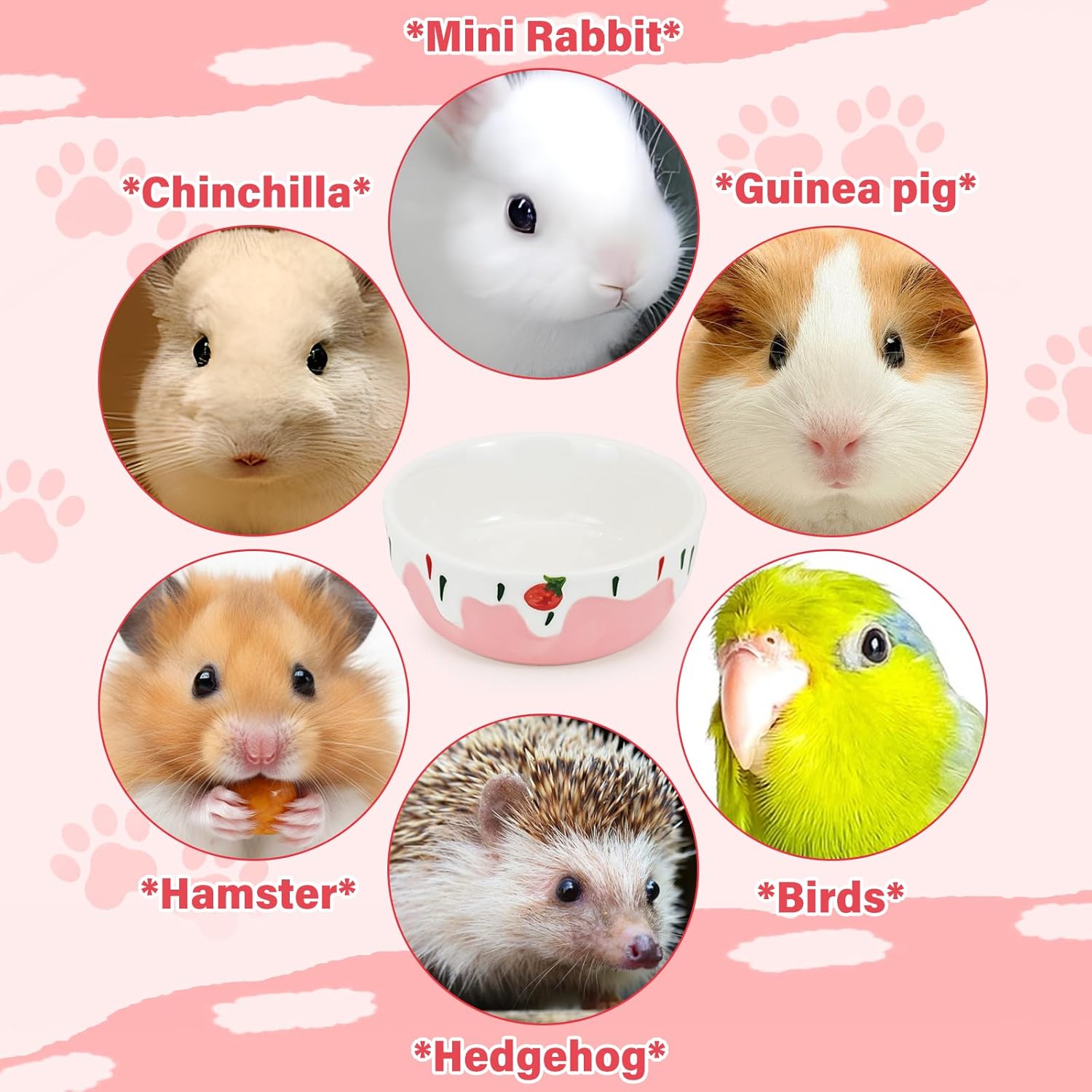 Thumbnail 4 de LuckyOpt round ceramic hamster bowl (blue) with strawberry pattern – anti-tipping, easy-clean food & water dish