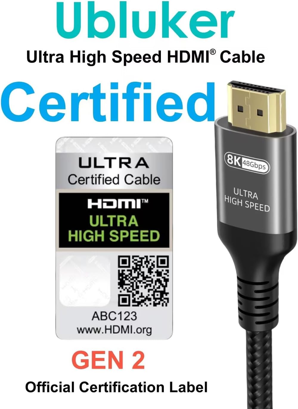 Thumbnail 1 de Ubluker HDMI-Kabel 48 Gbps 1,5 m – Zertifiziertes Ultra High Speed Kabel für 10K/8K/4K inkl. HDR, ARC/eARC, HDCP 2.3