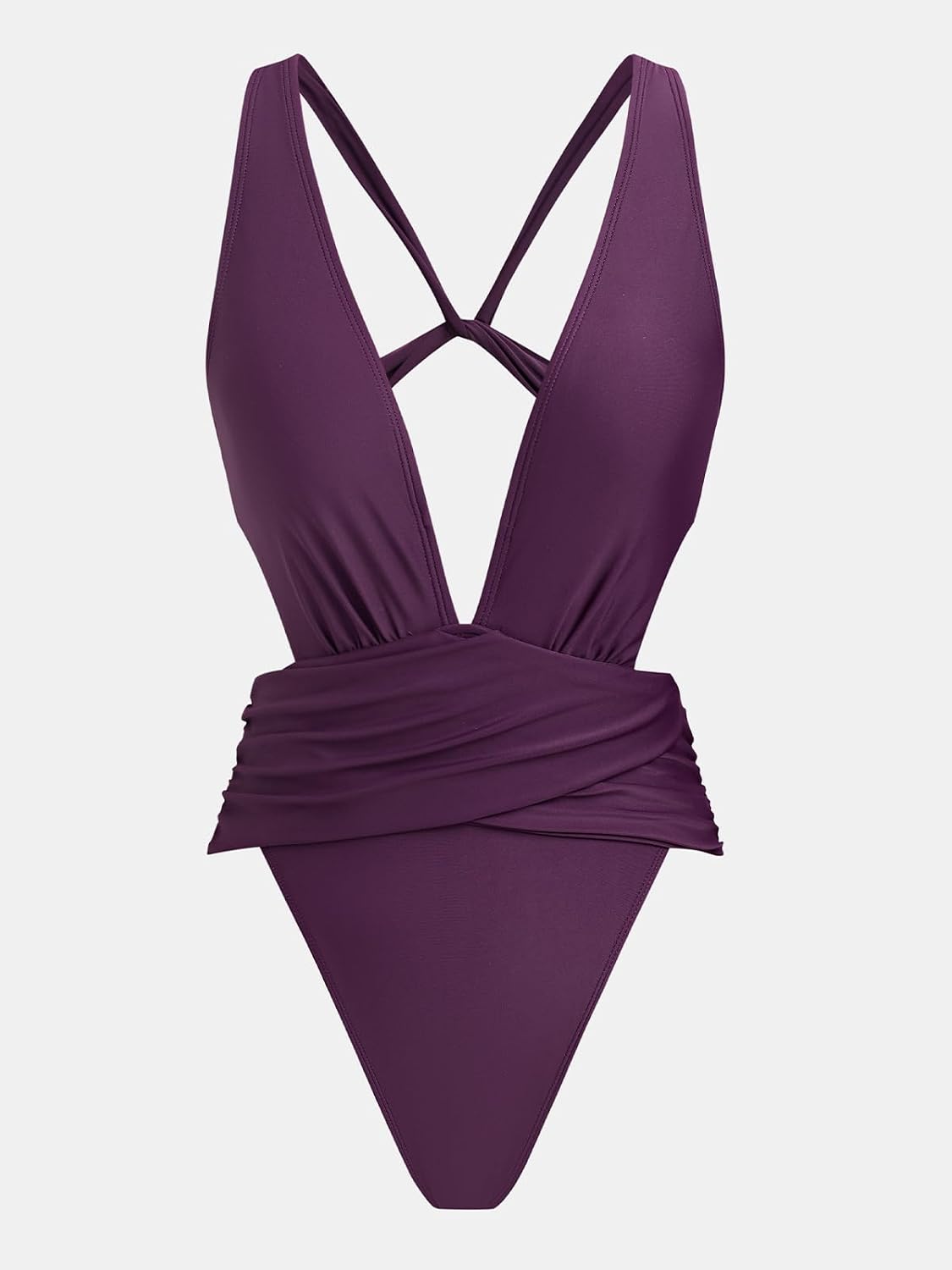 Detalle 2 de CUPSHE costume da bagno intero donna con laccio incrociato sul retro, scollo a V profondo e taglio alto increspato