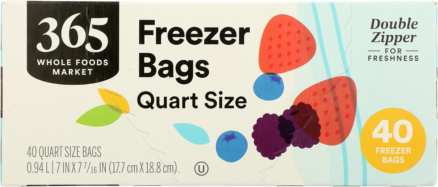Detalle de 365 by Whole Foods Market Quart Freezer Bags, Double Zipper, 40 Count