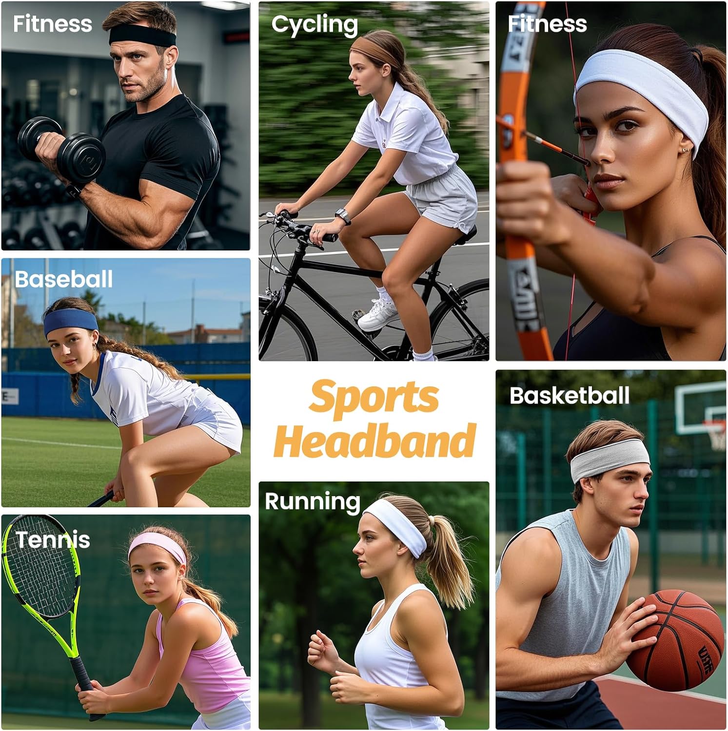 Detalle de Women’s Wide Elastic Headbands (6-Pack) — Sweat-Wicking Non-Slip Bands for Workouts, Yoga & Daily Wear