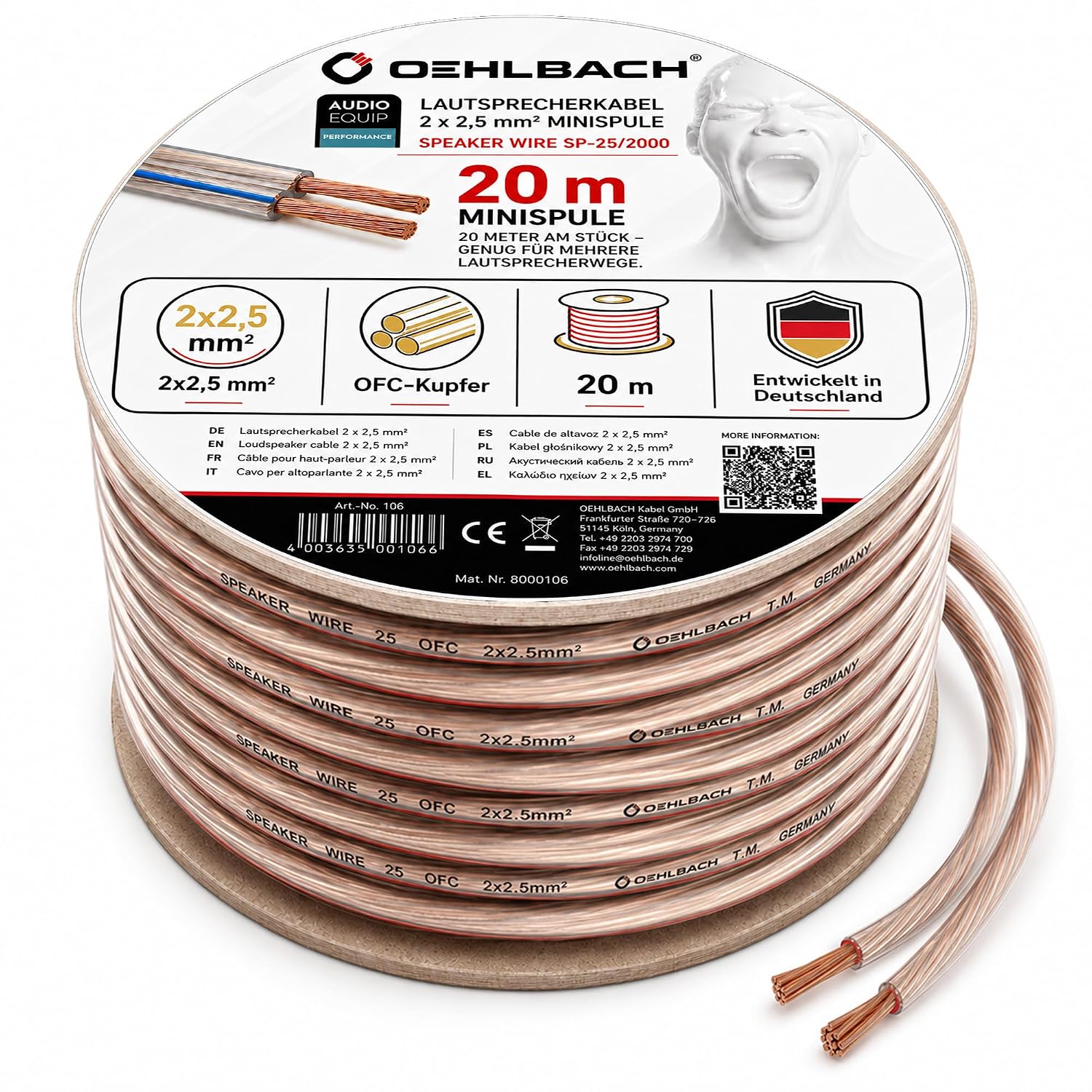 Detalle 2 de Oehlbach 108 kabel głośnikowy 2 × 2,5 mm² OFC, przezroczysty, 30 m