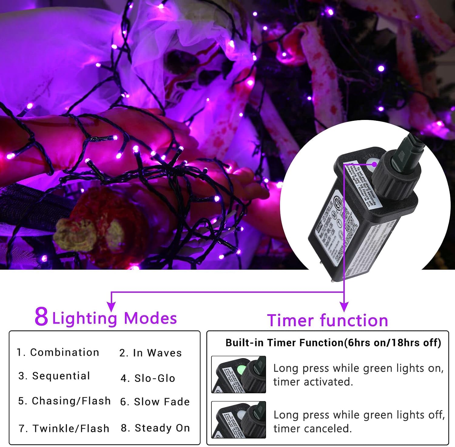Detalle de Purple Halloween String Lights, 114 ft