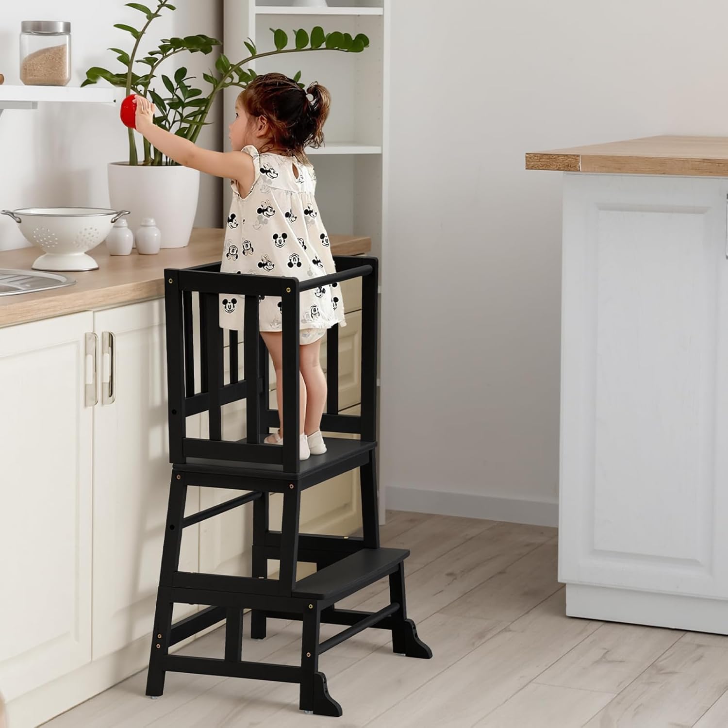COSYLAND Toddler Kitchen Step Stool Tower – Bamboo Learning Stool for Kitchen Counter