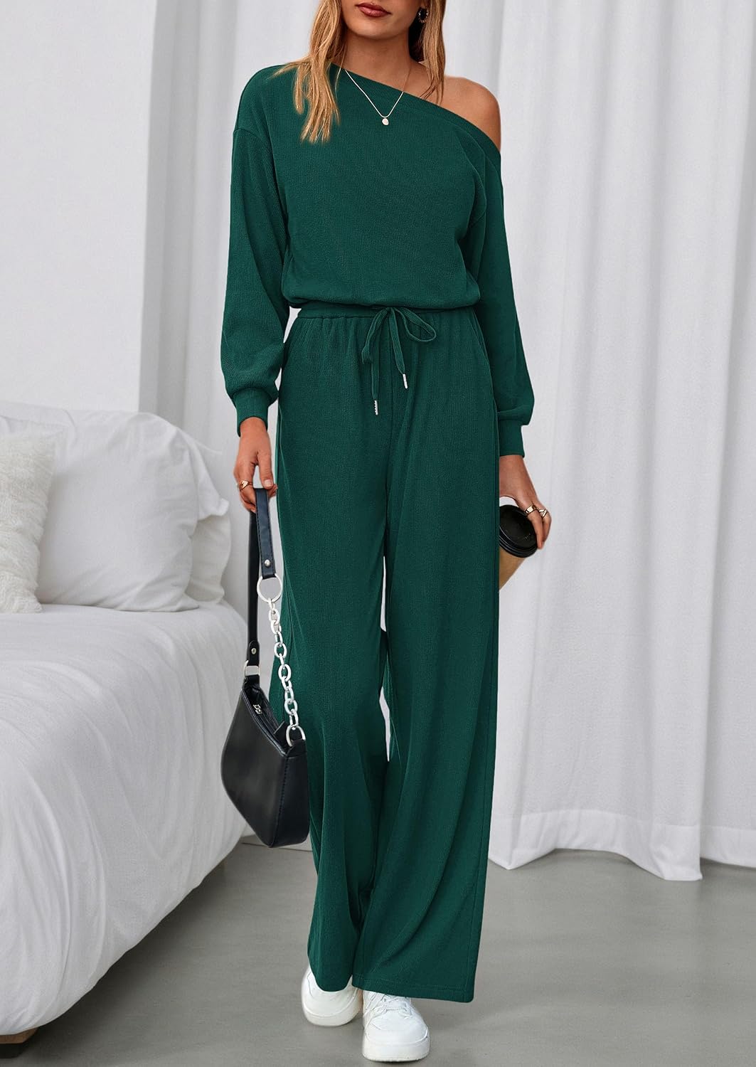 Detalle de PRETTYGARDEN Women's Jumpsuit, Off-Shoulder
