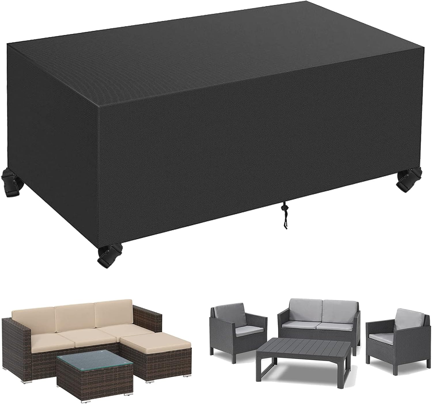 Detalle de Aipwerer Abdeckung für Gartenmöbel wasserdicht – Schutzhülle 420D/600D für rechteckigen Gartentisch (230x165x80 cm, Schwarz)