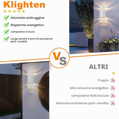 Thumbnail 7 de Klighten LED Lampada da Esterno Applique GU10 Up/Down 3000K IP65, Bianco Caldo – 38,5 × 11 × 11 cm