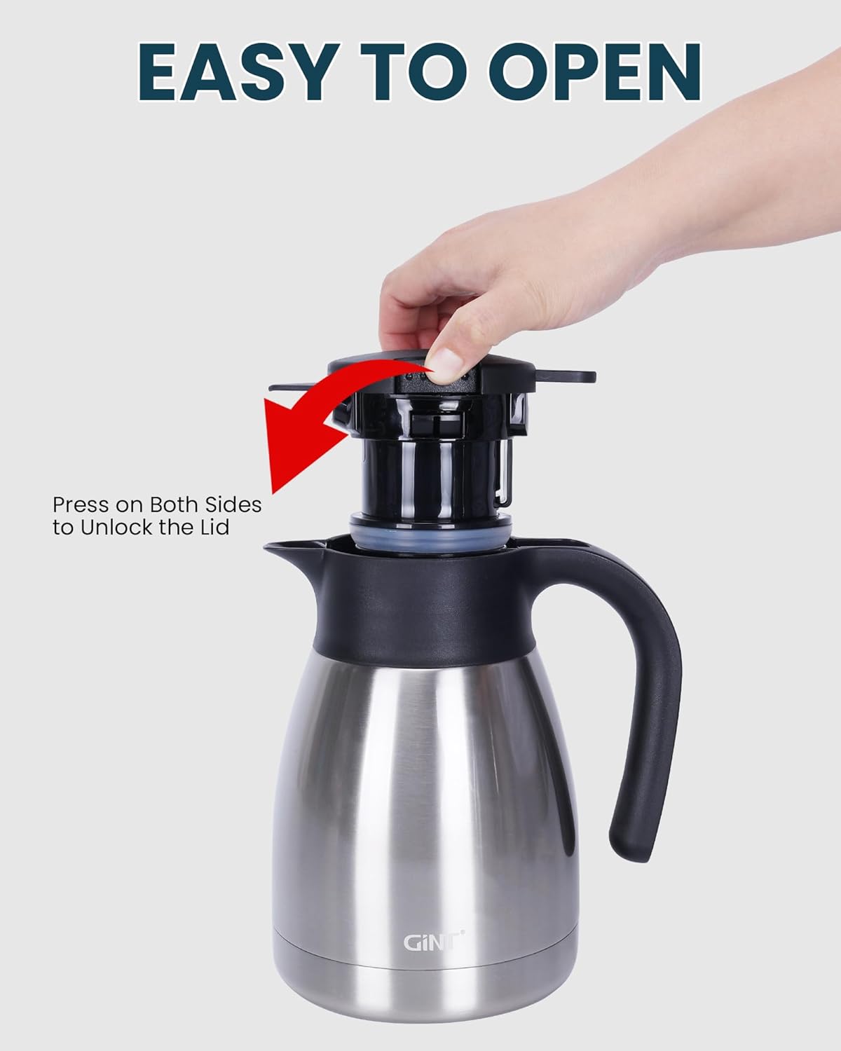 Thumbnail 4 de GiNT 34Oz Thermal Coffee Carafe (Double-Walled Vacuum Insulated Stainless Steel) – 1L Silver