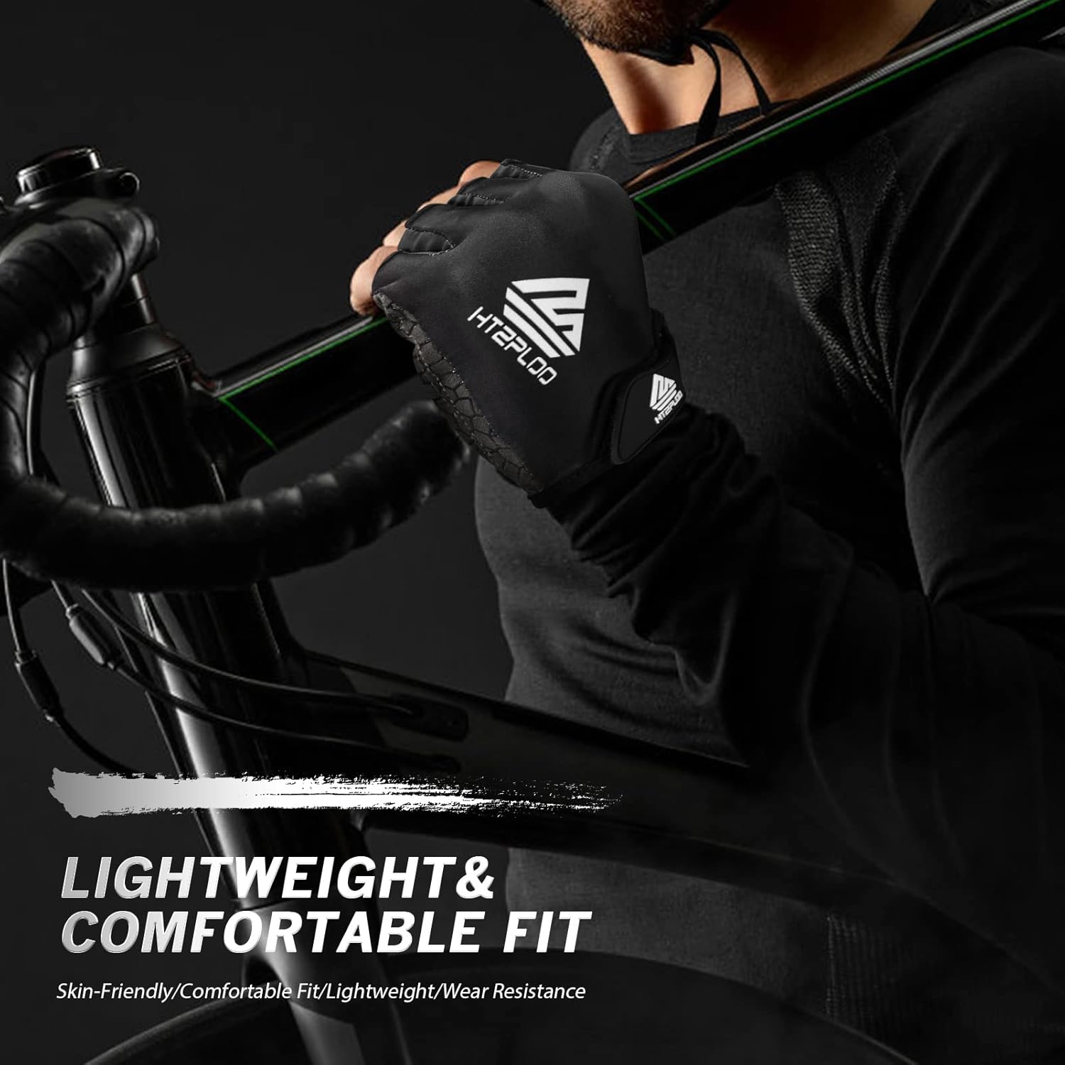 Thumbnail 5 de HTZPLOO Bike Gloves for Men and Women: Anti-Slip, Shock-Absorbing Padding, Lightweight Half-Finger Design