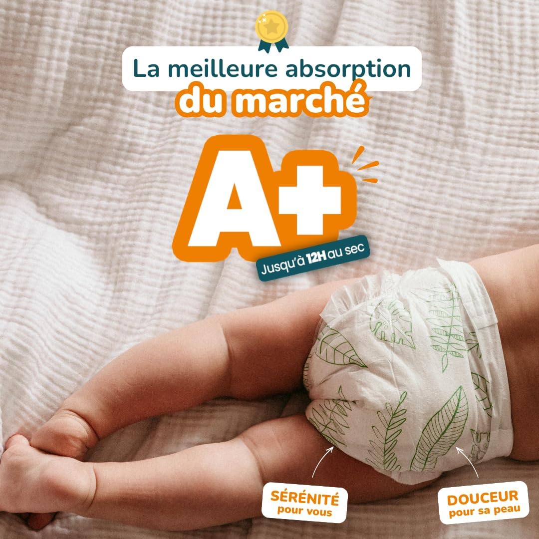 Detalle de Love & Green Couches Bébé Saines et Écologiques – Taille 3 (4-9 kg) – Pack 1 Mois (208 couches)