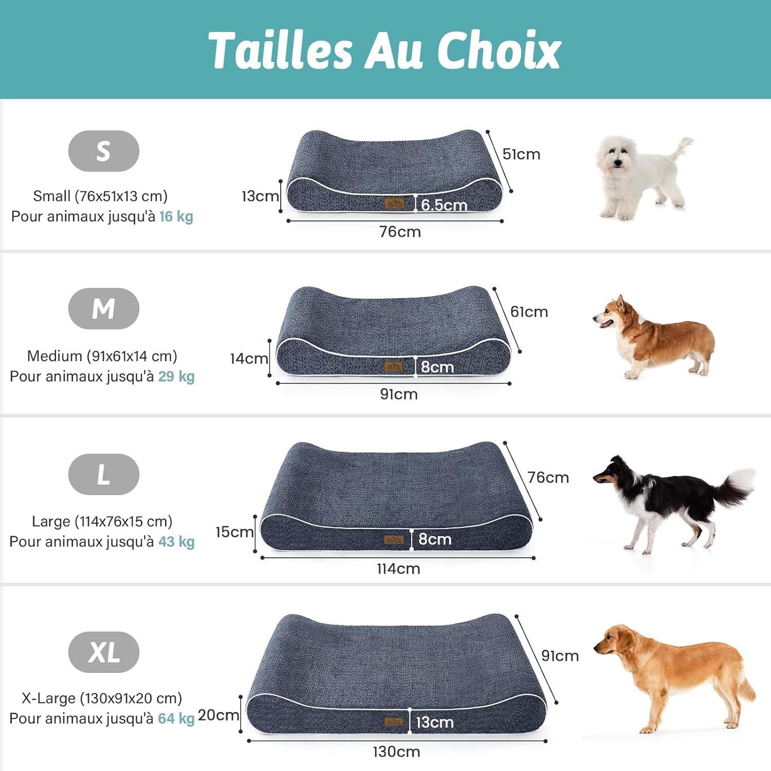 Thumbnail 1 de COZY KISS Panier chien orthopédique taille moyenne 90x60x14 cm en bleu