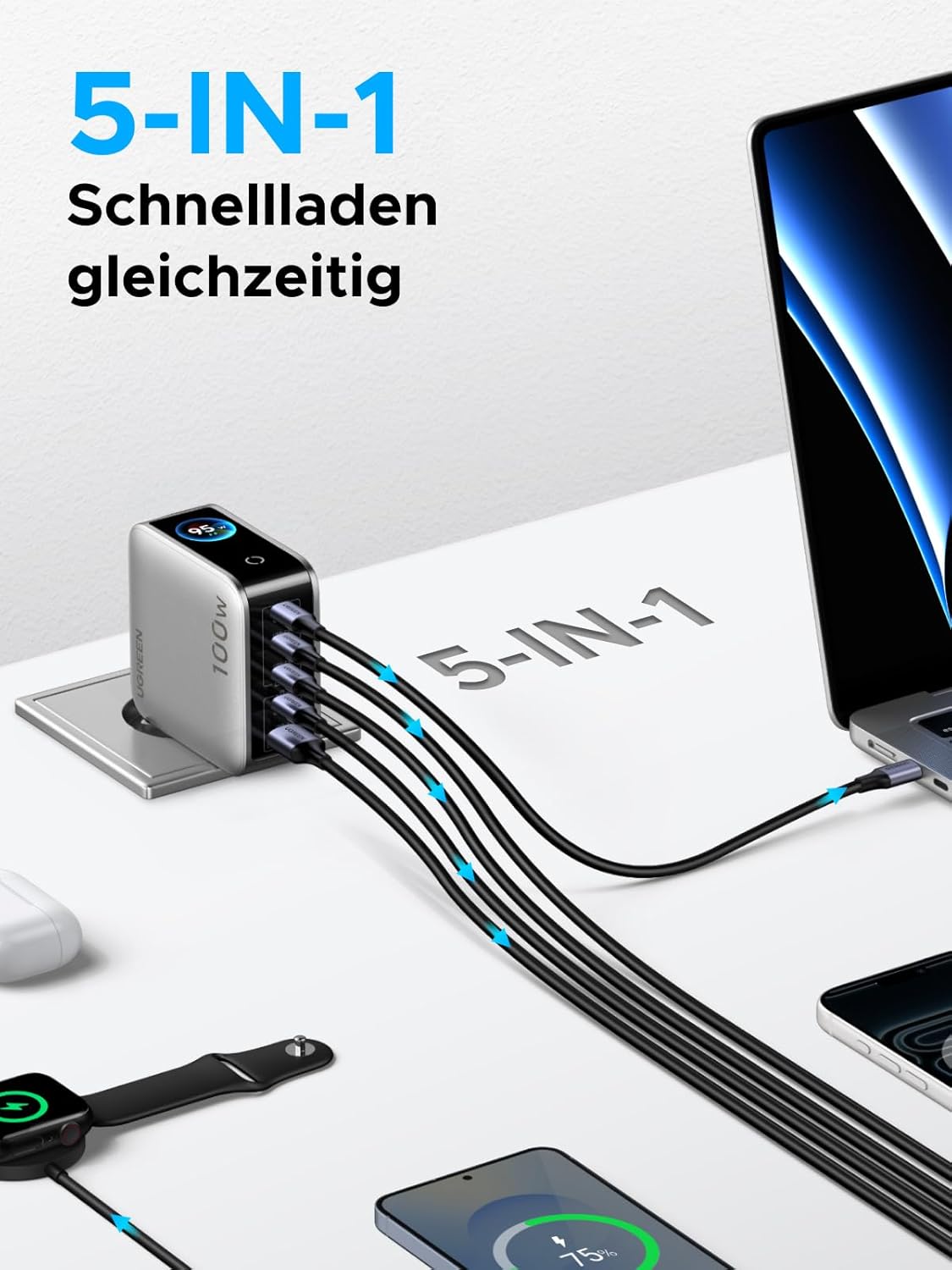Thumbnail 4 de UGREEN Nexode Pro 100W USB‑C Ladegerät (GaN) mit 5 Ports und Smart-Display