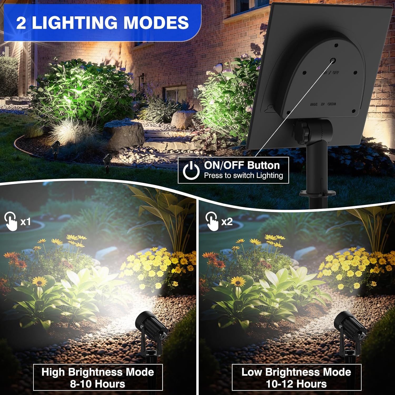 Detalle 2 de T-SUNUS Solar LED Spot Lights (6000K daylight) – Waterproof outdoor solar spotlight for gardens & driveways