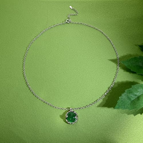 Detalle de Weviway Circle Emerald Necklace: Green Gemstone Pendant in Silver – Handmade UK Gift
