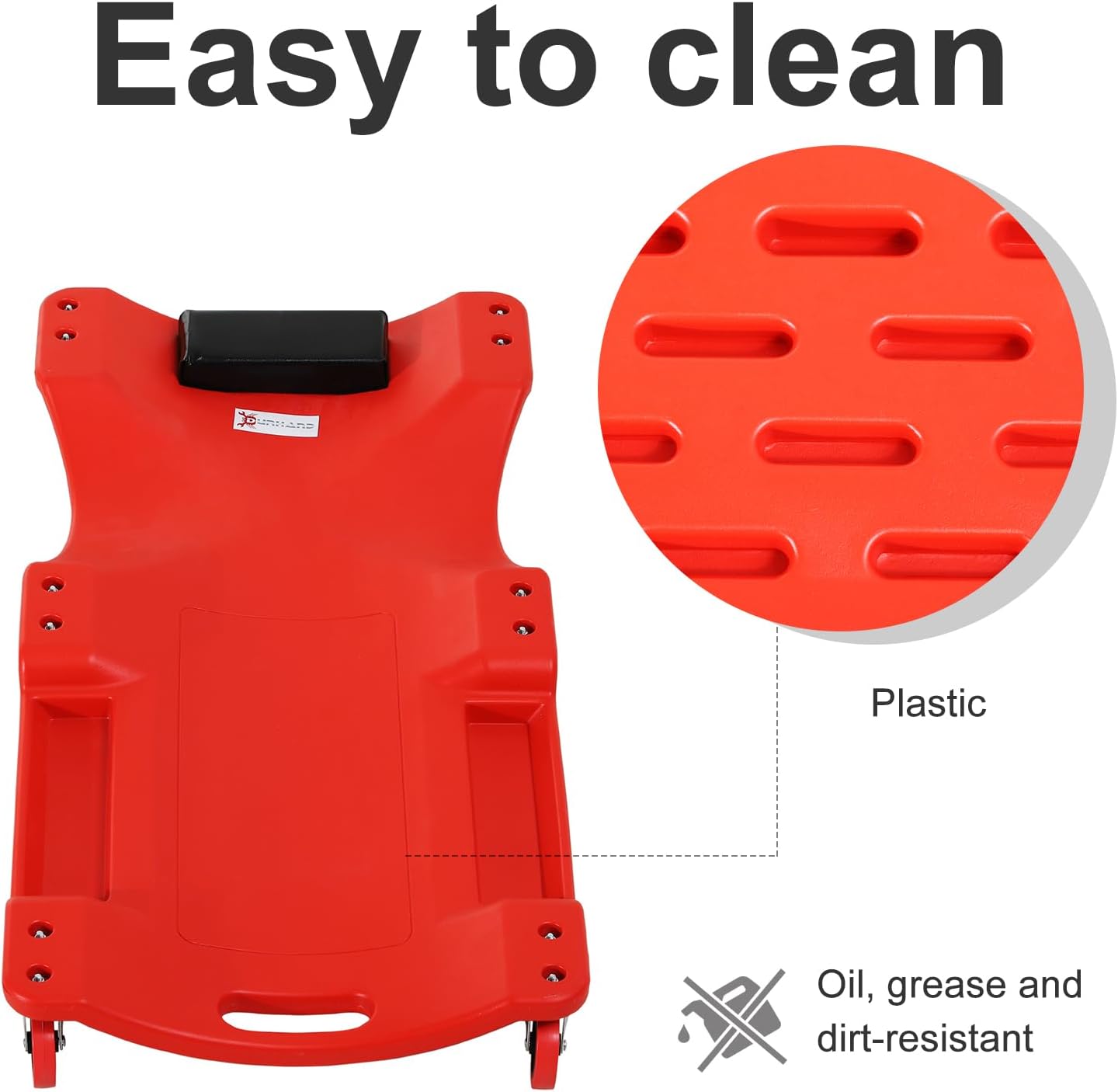 Detalle de DURHAND C21-007 Mechanic’s Creeper, Red, with Padded Headrest and Six Castors