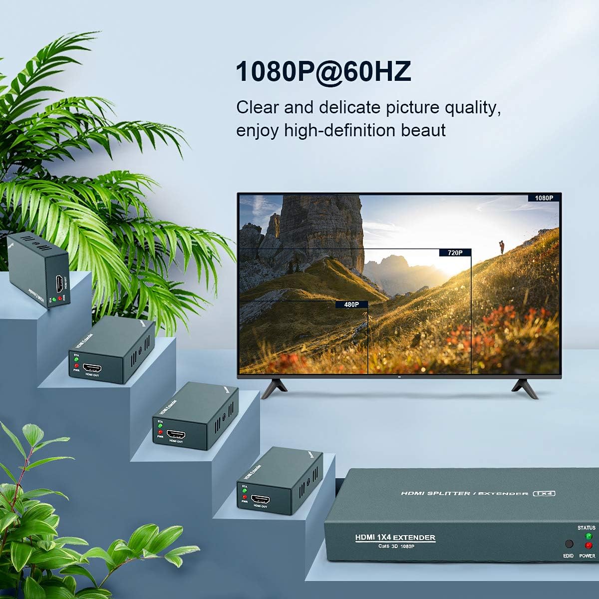 Detalle 2 de Steetek HDMI Extender 1080p@60Hz (3D) over Cat5e/Cat6/Cat7, 1TX + 4RX kit up to 50m