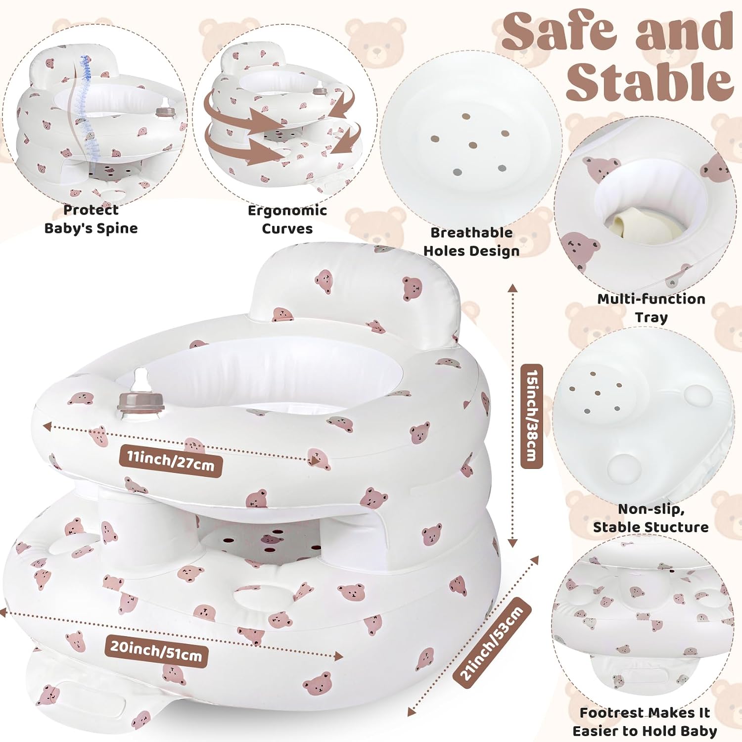 Detalle 2 de CandyHome Inflatable Baby Seat, Bear Design, Built-In Pump and Back Support