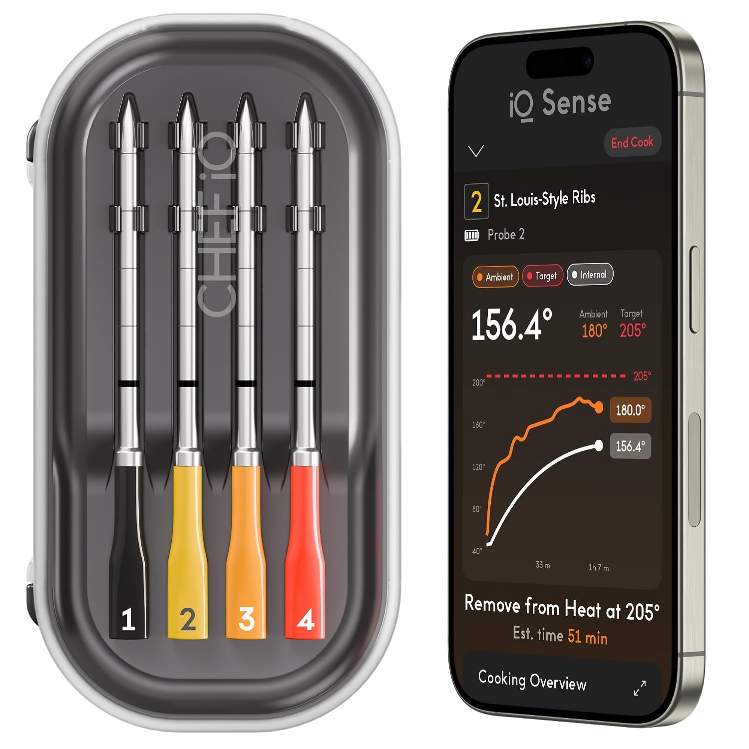 Detalle de CHEF iQ iQ Sense CQ60-4C-Z1-E Smart Wireless Meat Thermometer, 4 Probes