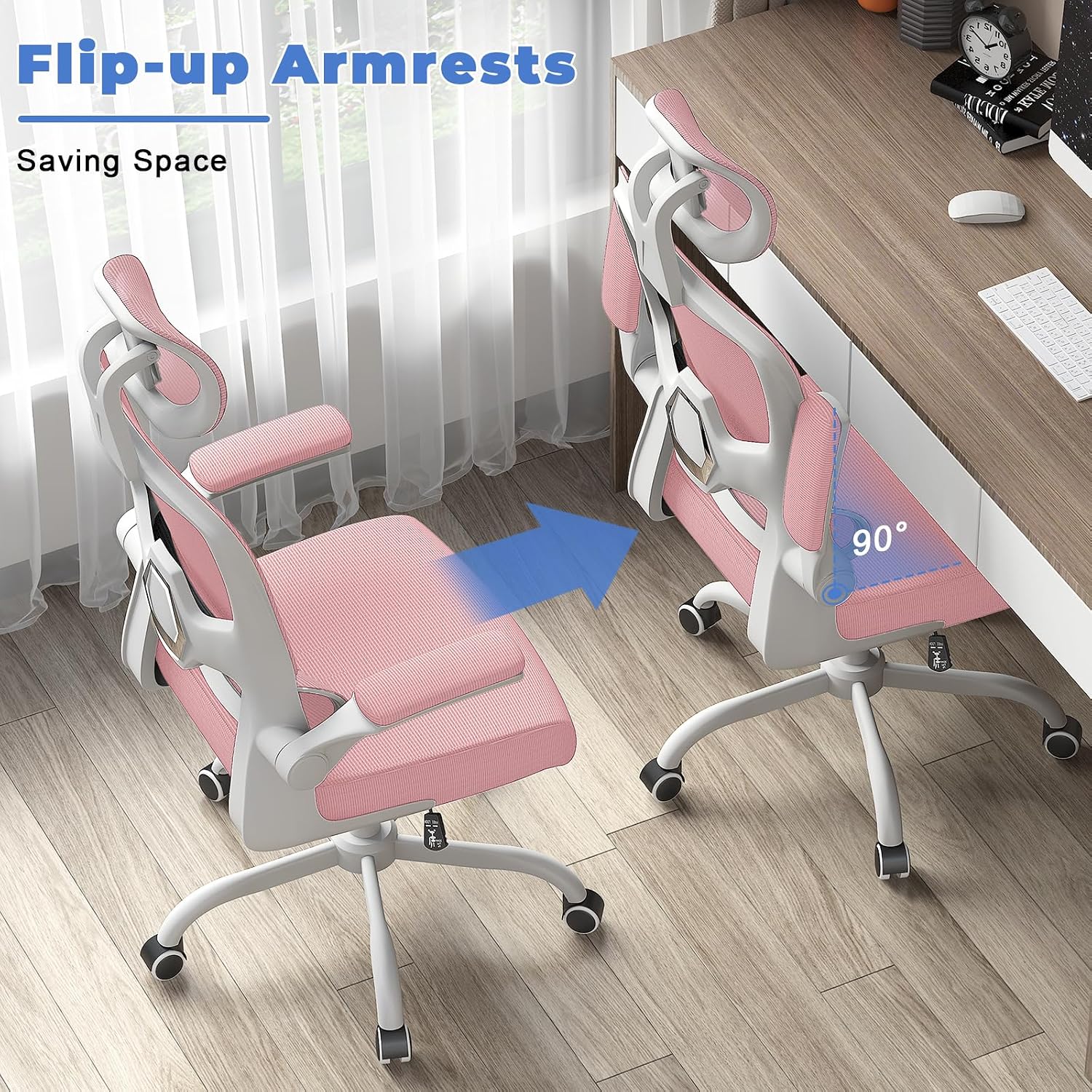 Thumbnail 6 de naspaluro C020106 High-Back Office Chair, Pink, Adjustable Headrest and Lumbar Support