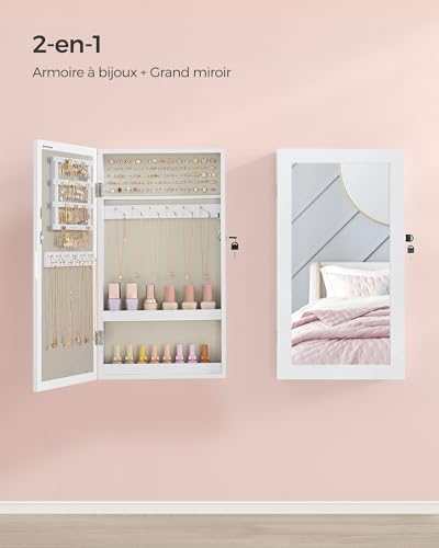 Detalle de SONGMICS Armoire à Bijoux Murale JJC051W02 — Miroir intégrant rangement compact et serrure