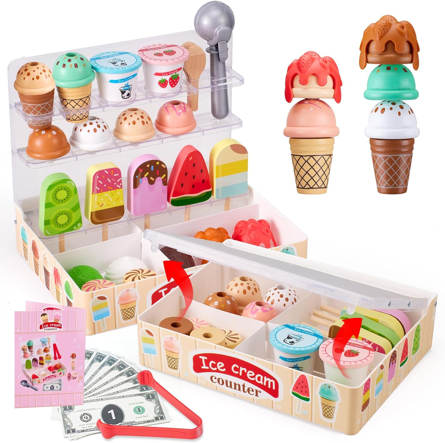Detalle de Ehome Ice Cream Shop Play Set, Wood Accessories