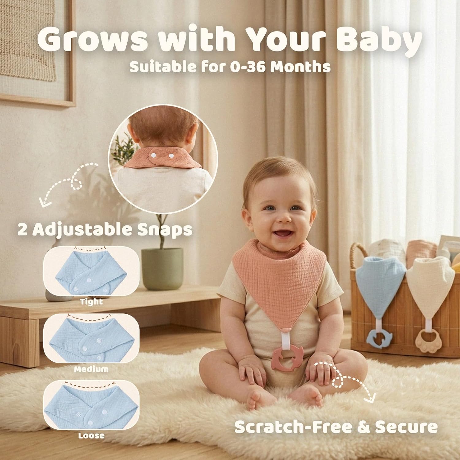 Thumbnail 6 de COOROBIN Muslin Baby Bibs with Detachable Teether, 100% Cotton, Adjustable Snaps
