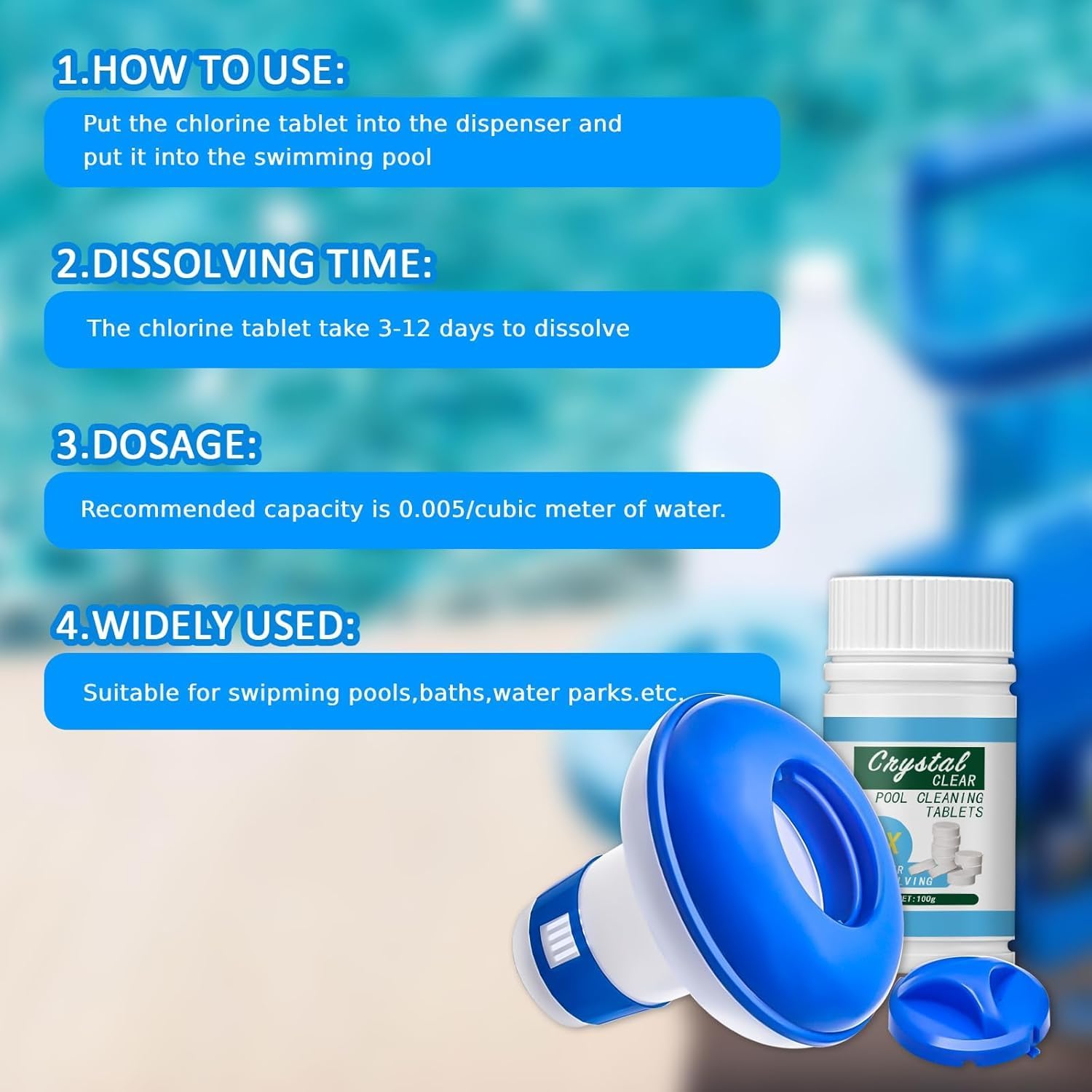 Thumbnail 6 de Hycago Floating Chlorine Dispenser with 100 Chlorine Tablets for Pools, Hot Tubs and Spas