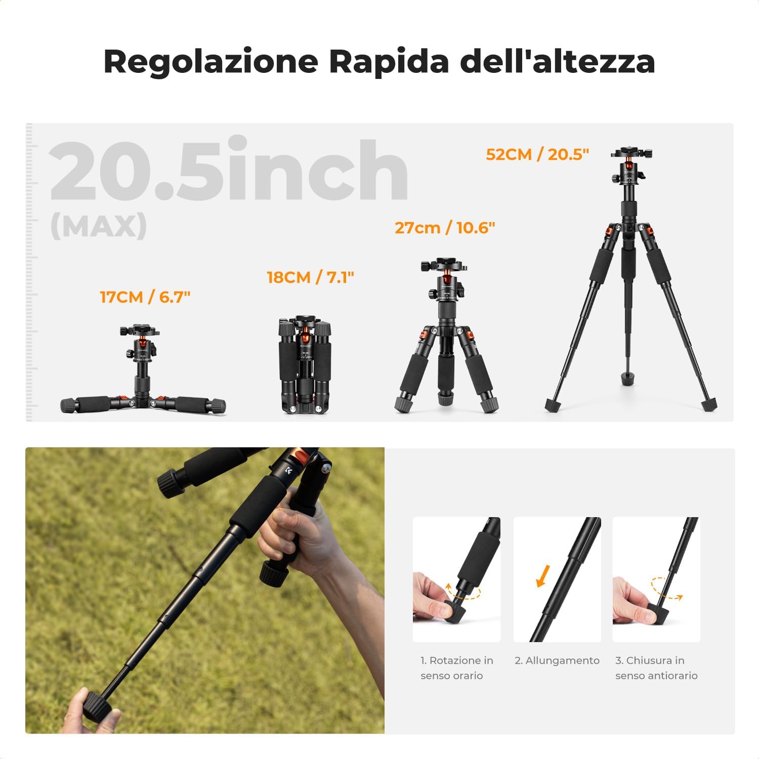 Thumbnail 3 de K&F CONCEPT Mini treppiede 52 cm