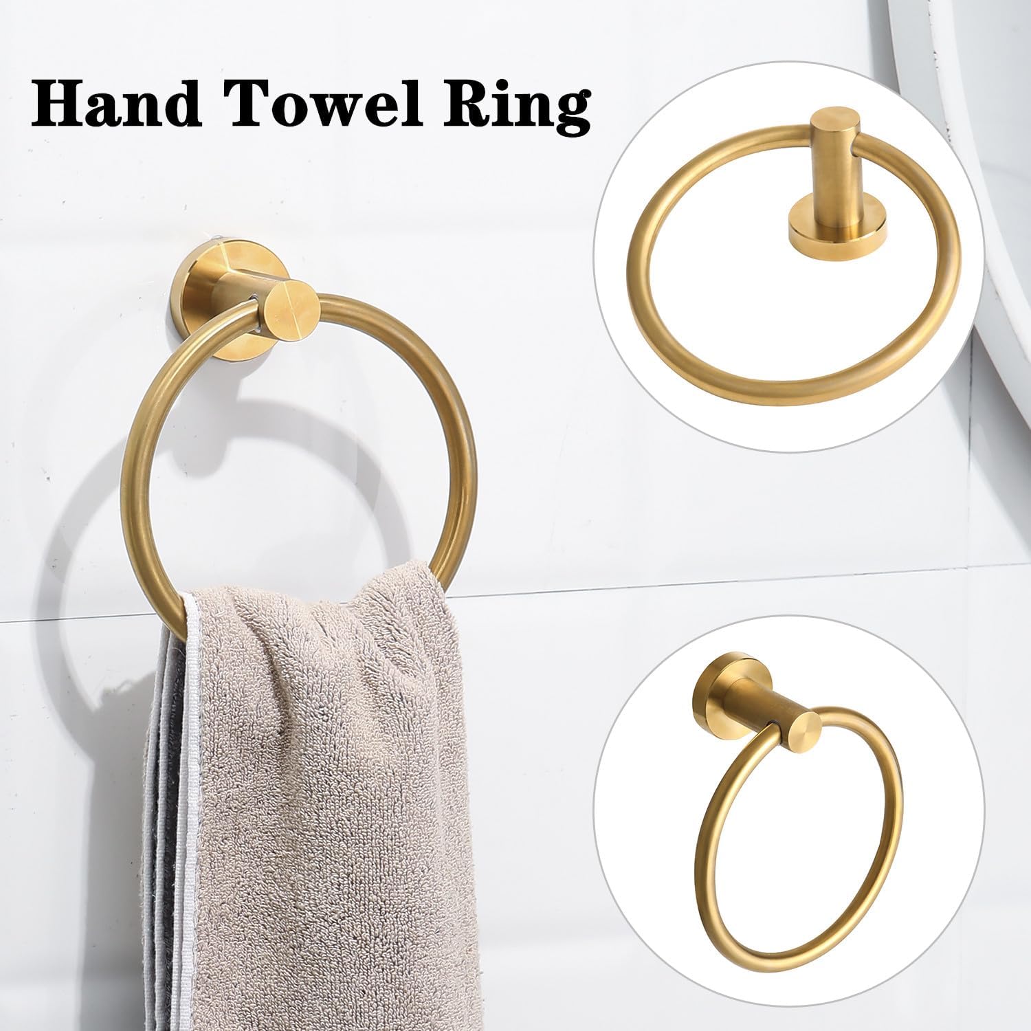 Detalle 2 de Ntipox YM0423 5-Piece Brushed Gold Bathroom Hardware Set with 23.6-Inch Towel Bar