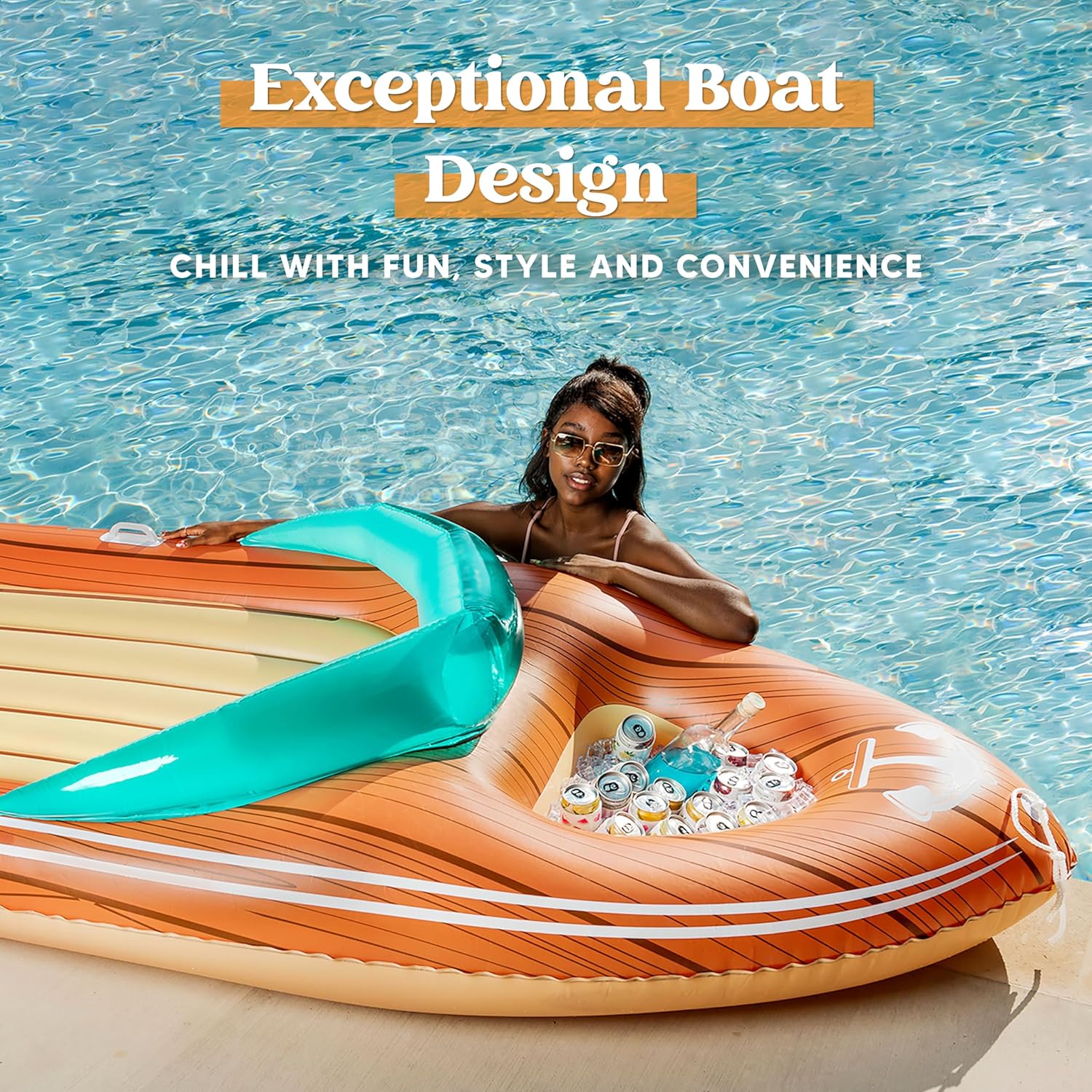 Thumbnail 4 de JOYIN Giant Boat Float with Cooler — Inflatable lounge pool raft with reinforced cooler