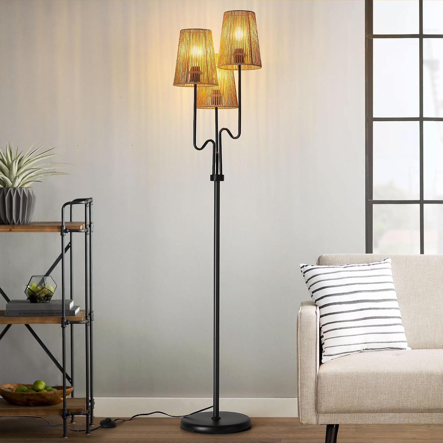 Thumbnail 4 de Boho Floor Lamp 68in rattan 3-light standing lamp ๐