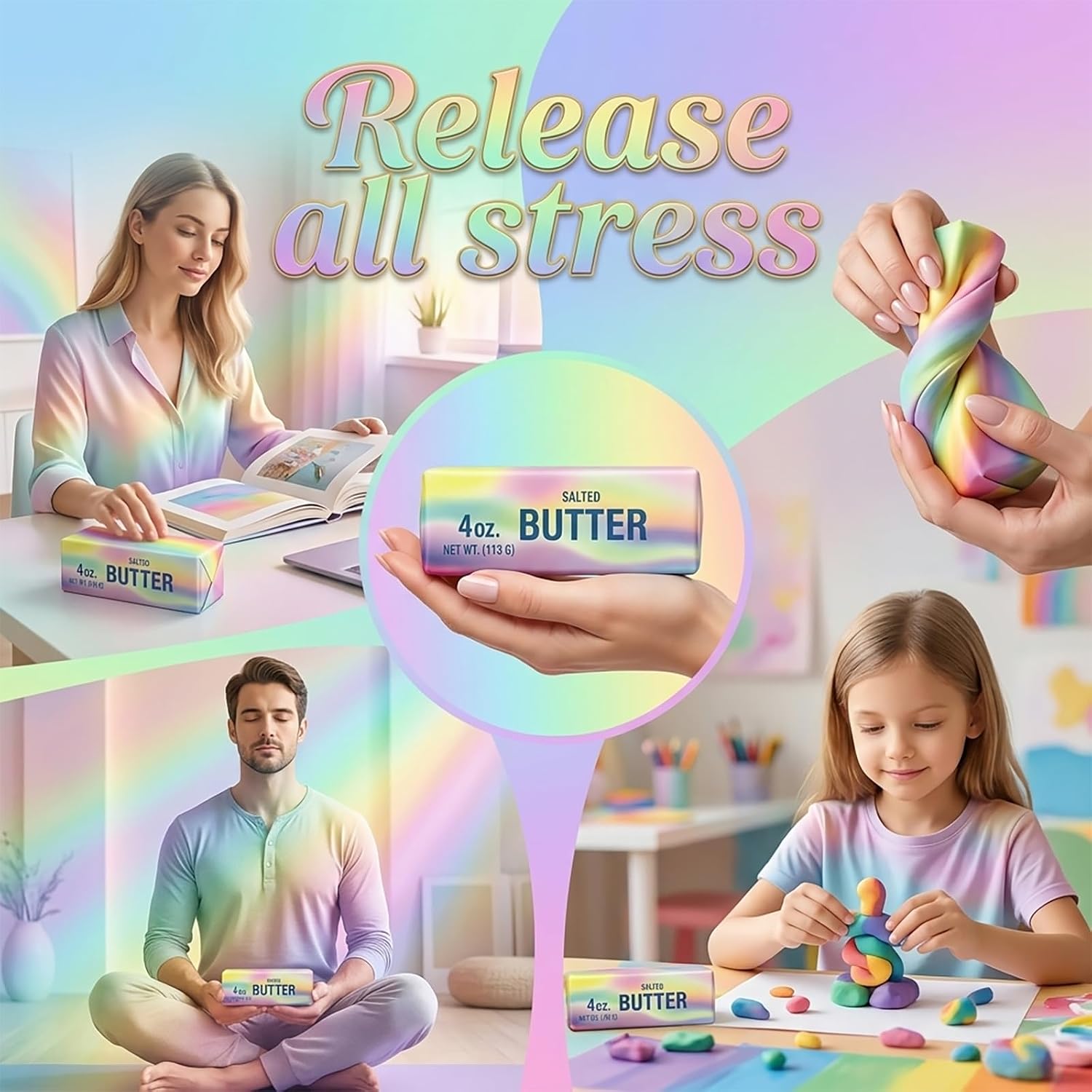 Detalle 2 de TCRDDQF Butter Squishy Stress Toy, 8-Piece Slow-Rising TPR Fidget Set