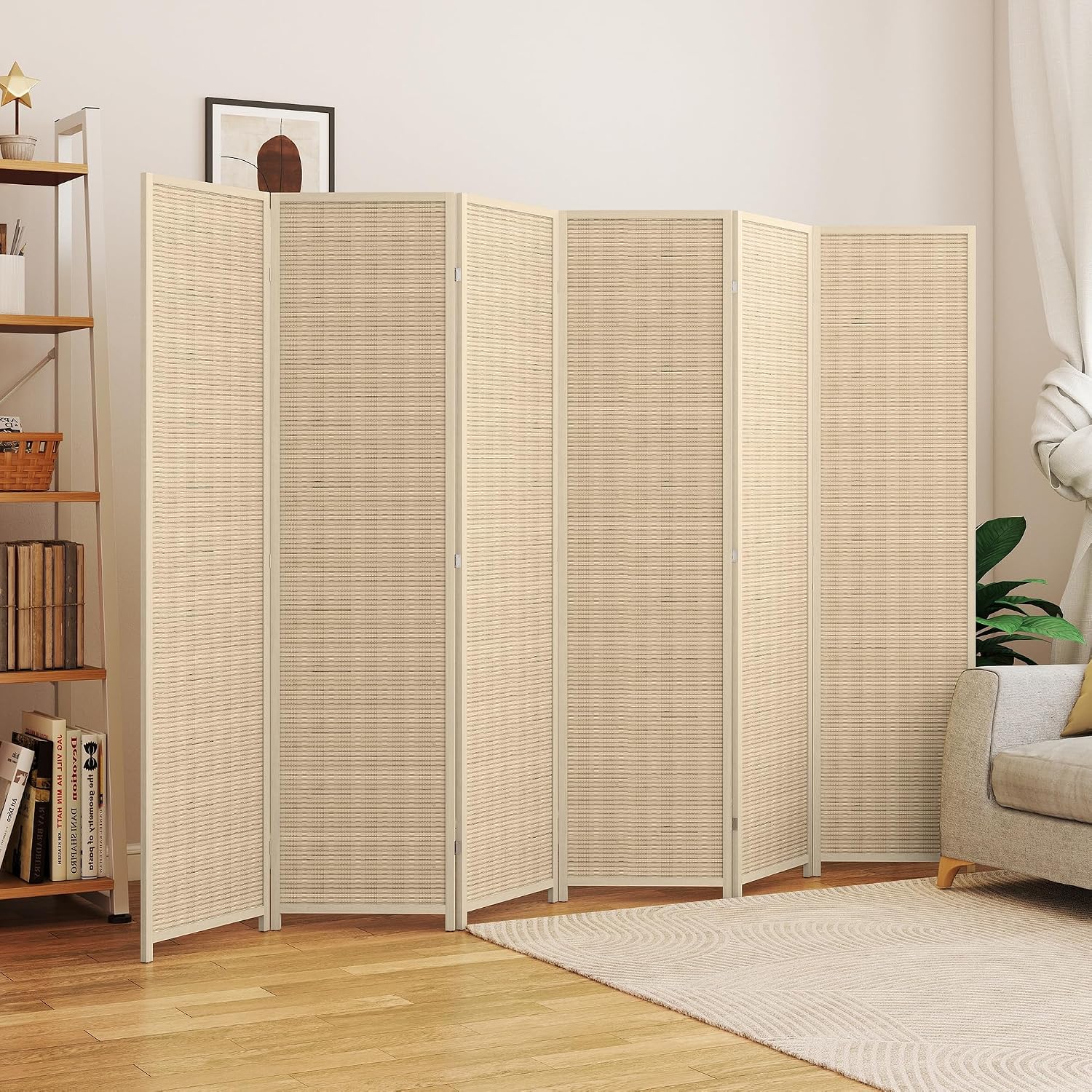 Detalle de Paravent intérieur HOMCOM en bois 6 panneaux — 270 x 180 cm, séparateur de pièce pliable
