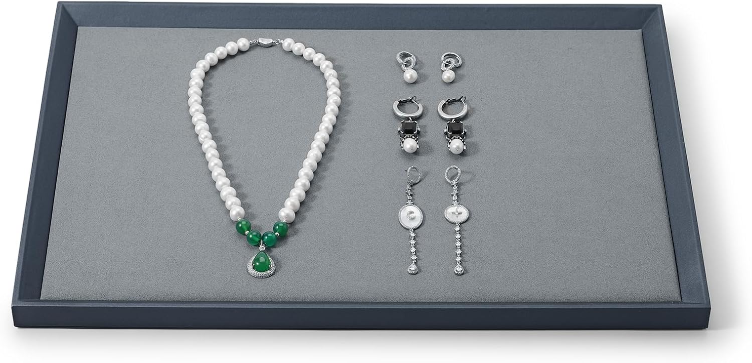 Plateau à bijoux en cuir Oirlv Premium, gris-bleu (petit) – 23 x 15 x 1,7 cm