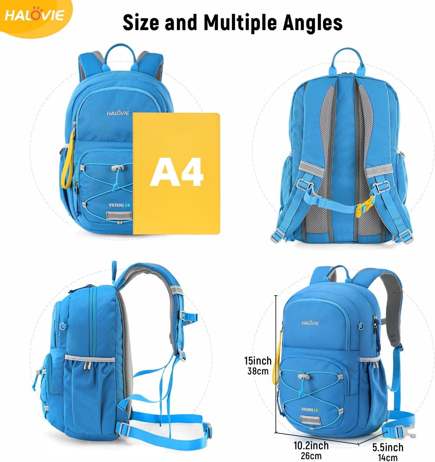 Detalle 2 de HALOVIE Kinderrucksack 12L mit Brustgurt – Wanderrucksack für 6–10 Jahre