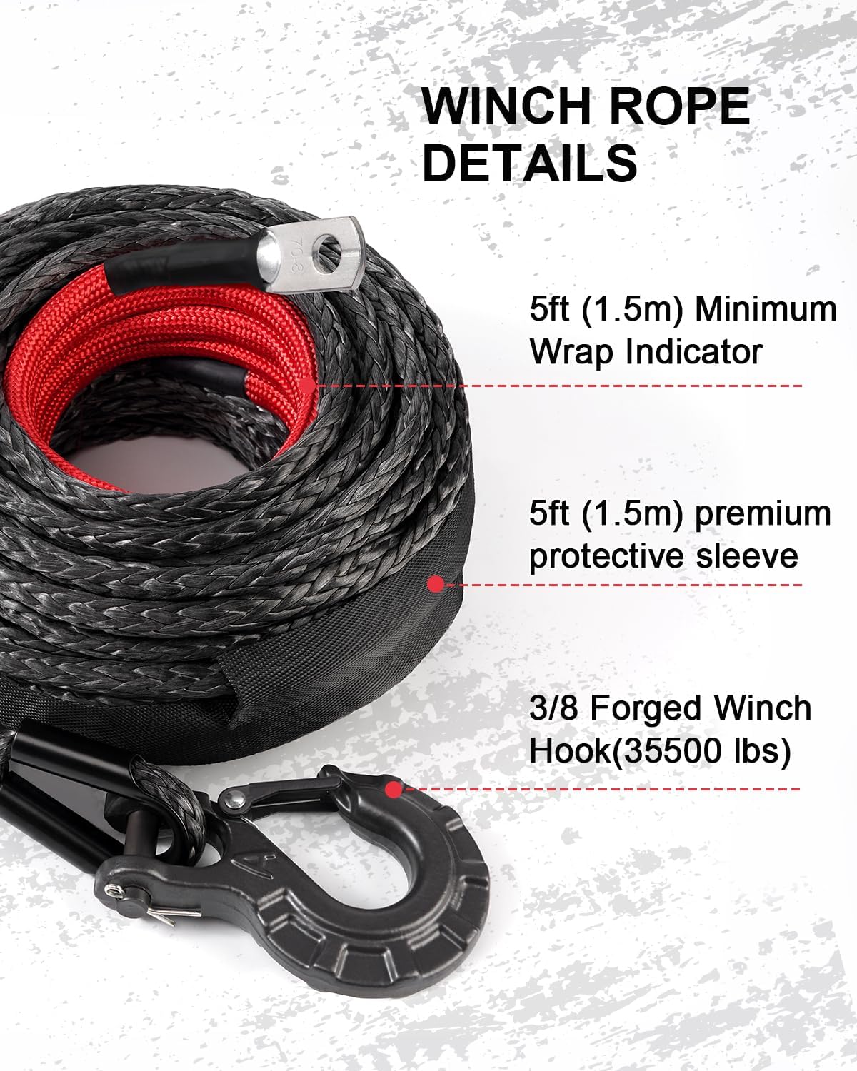 Detalle 2 de DAYDOOR 3/8" x 92ft 25,500 lb Synthetic Winch Rope