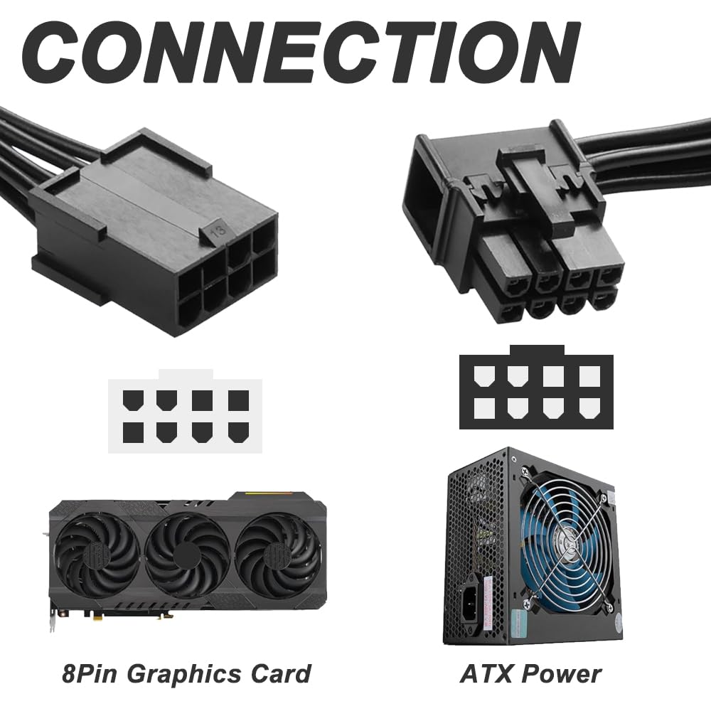 Thumbnail 4 de Xiatiaosann Right Angle PCIe 8-Pin Extension Cable (2-Pack) – 90° Male to Female Power Adapter for Graphics Cards