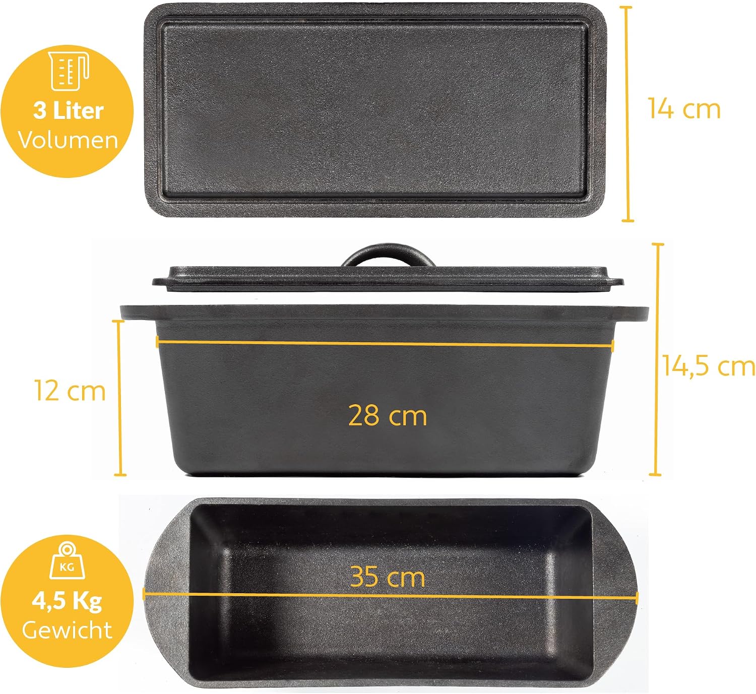 Detalle 2 de Chefarone CHEF000067 – żeliwna forma do chleba z pokrywką, 3 l, do 300°C