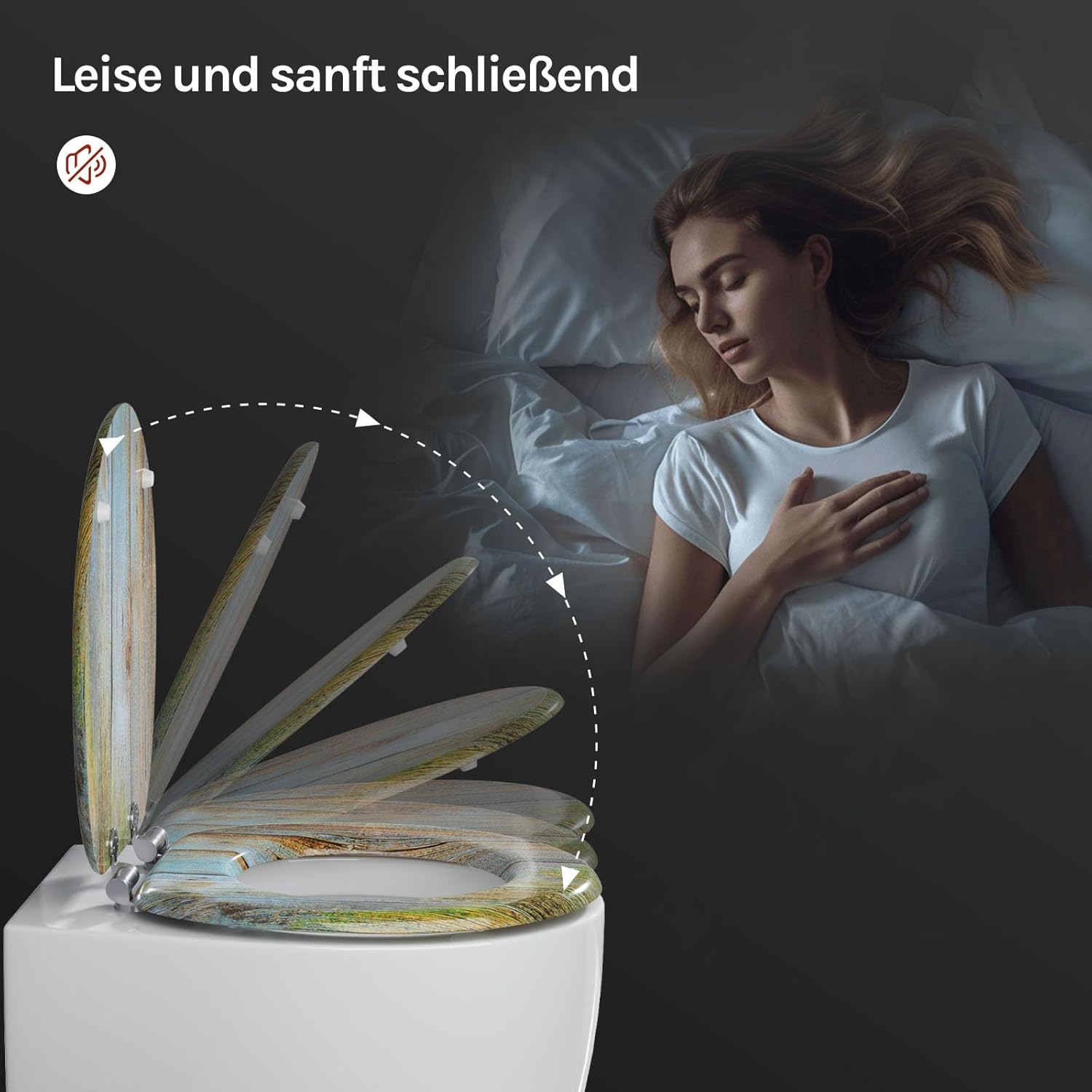 Detalle de WOLTU Premium WC-Sitz mit Absenkautomatik – MDF Holzkern, Softclose, Oval