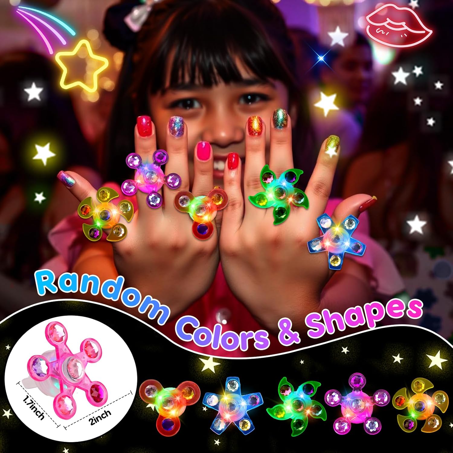 Detalle de 24PCS LED Light Up Fidget Spinner Rings (Glow Party Favor Rings) for Kids, Bulk for Classroom Prizes & Goodie Bags