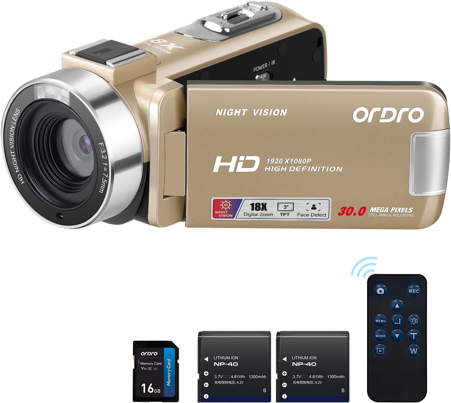 Thumbnail 6 de ORDRO B320 1080P camcorder 16GB, 18× zoom